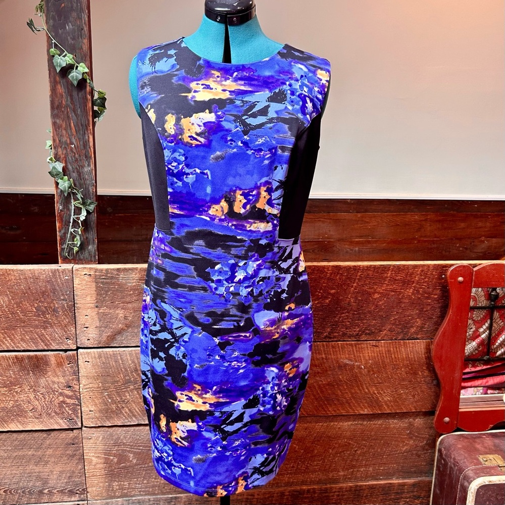 Cynthia Rowley Abstract Watercolor Stretchy A-Line Dress w/ Tropical Dusk Vibes